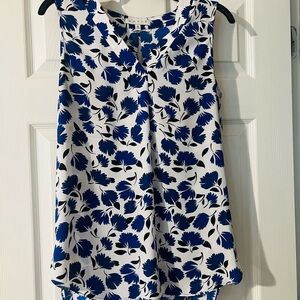 Chaus Blue and White Floral Blouse